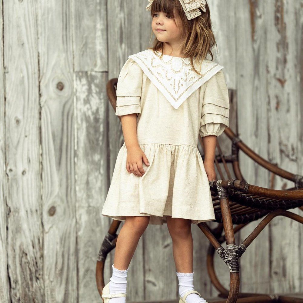 Kidichic Lace Ruffle Dress Beige